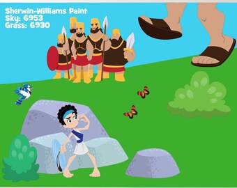 David & Goliath Bible Story Wall Decals: Wall Mural Sunday School