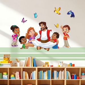 Jesus with Children Church Decal: Wall Mural Sunday School Decor