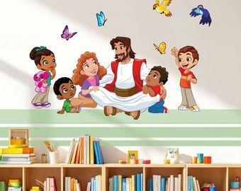 Jesus with Children Church Decal Sunday School Wall Mural Classroom Decor Homeschool