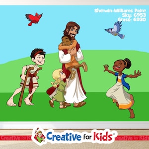 Let The Little Children Come To Me Bible Story Wall Decal Set for Kids – Jesus & Bible Scenes | Sunday School Wall Art | Church Decor | 9554
