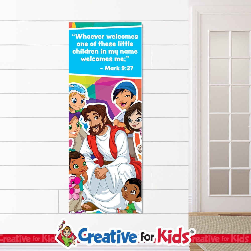 Jesus Welcome One Of These Little Children Banner, Sunday School Decor, Sunday School Banner, Sunday School, Sunday School, 6410