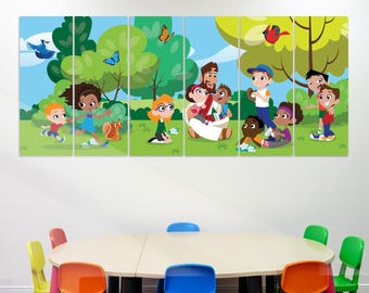 Jesus with Children Collage Banner Set – 3 or 6 Panel Christian Classroom Decor - 6564