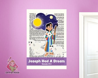 Joseph Had A Dream Wall Decal, Joseph Coat Wall Decor, Bible Story Wall Decal, Sunday School Decal, Nursery Decal, Kids Scripture 9463