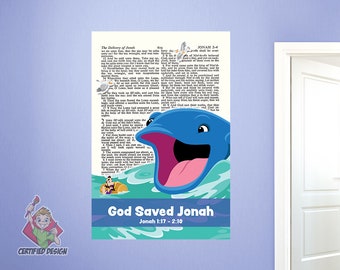 God Saved Jonah Wall Decal, Jonah And The Whale Wall Decor, Bible Story Wall Decal, Sunday School Decal, Nursery Decal, Kids Scripture 9462