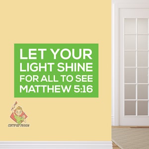 Mateo 5:16, calcomanía de pared para escuela dominical, póster con versículos bíblicos, aula preescolar, arte religioso para niños, guardería de la iglesia, versículo bíblico, 9400