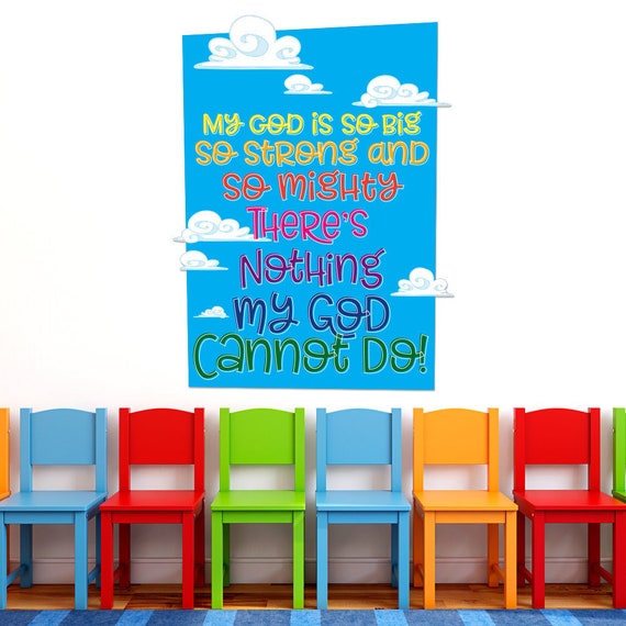 Sunday School Classroom Saying for Wall Large Vinyl Wall Words Kids Bedroom Wall Sticker My God is so big so strong so mighty Church Art