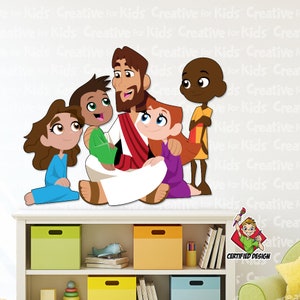Jesus With Children Wall Decal, Bible Story Wall Decal, Jesus Nursery Decal, Bible Nursery Wall Decal, Jesus Kids Wall Decal 7867