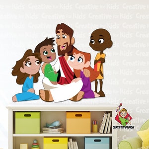 Jesus Blessing Children Wall Decal for a Nursery or Preschool Classroom Decoration, Sunday School Decor, or Kindergarten Curriculum, 7867