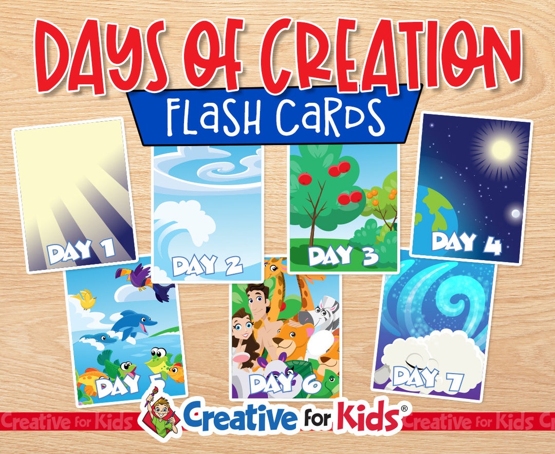7 Days of Creation Flash Cards, Sunday School Craft, Bible Verse Cards ...