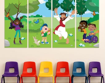 Jesus with Children Banner Set – Christian Classroom Collage Display for Kids’ Ministry - 6565