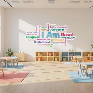 I Am Word Cloud Wall Decal: Religious Kids Art, Sunday School Decor afbeelding 4
