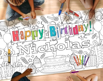 Custom Birthday Coloring Table Runner & Tablecloth: Personalized Kids Party, Homeschool Activity