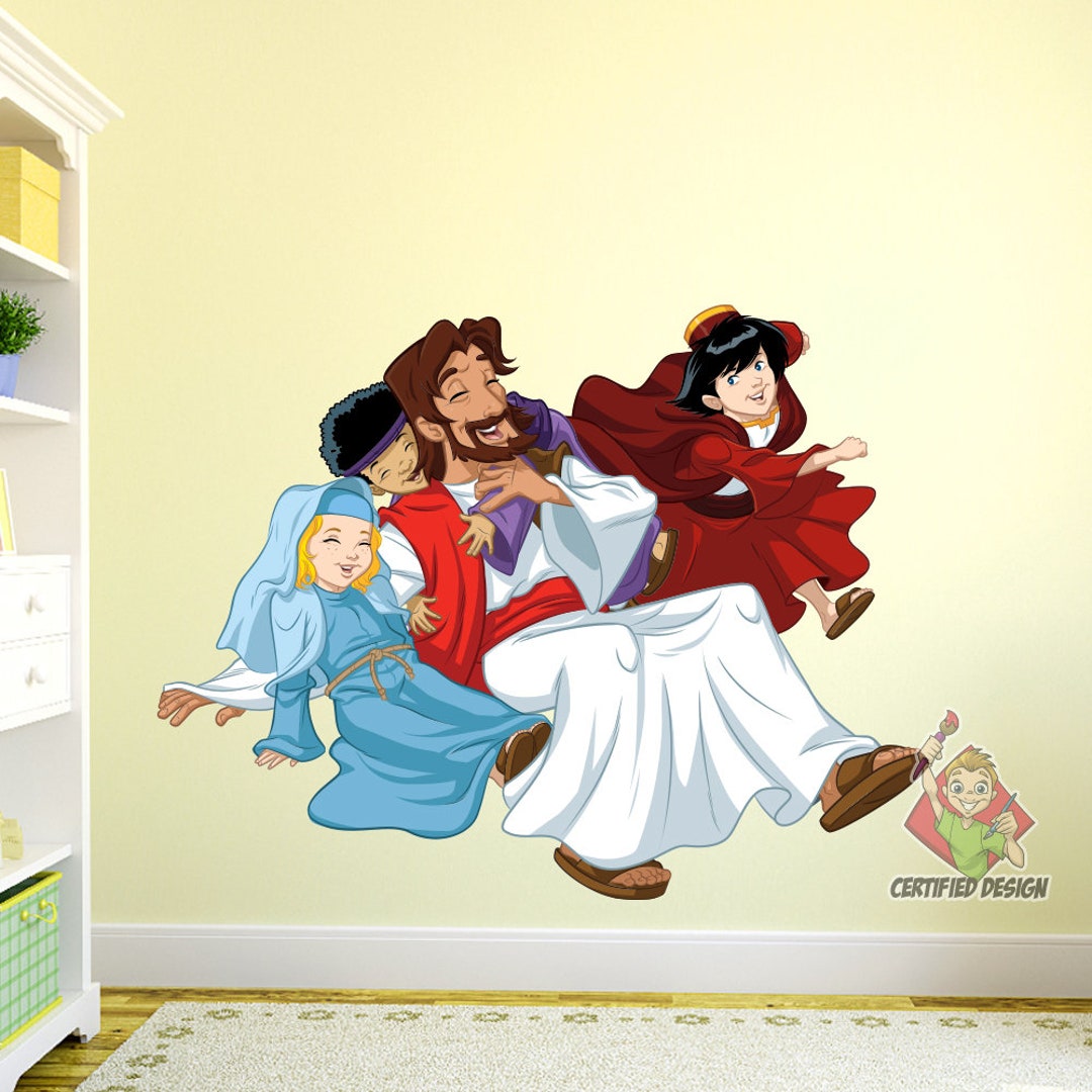Jesus With Children Wall Decal, Bible Story Wall Decal, Jesus Nursery Decal, Bible Nursery Wall