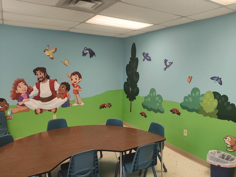 Jesus With Children Church Decal Sunday School Wall Mural Classroom ...