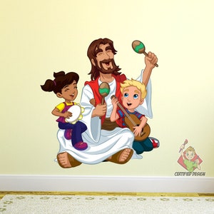 Singing With Children Jesus Wall Decal Church Nursery, Preschool Classroom, Sunday School, Bible Story Hallway, Kindergarten Art 7696