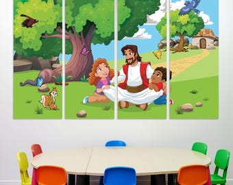 Jesus with Children Collage Banner – Christian Wall Art for Sunday School - 6561