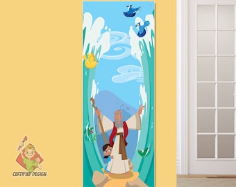 Moses Parting The Red Sea Vinyl Banner: Sunday School Decor (24" x 63")