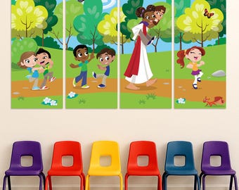 Jesus Come Follow Me Banner Set – Christian Classroom Collage Display for Kids’ Ministry - 6567