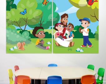 Jesus with Children Banner – Christian Classroom Decor, Kids’ Ministry