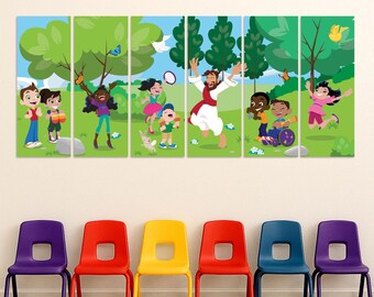 Jesus Worships with Children Banner Set – Christian Classroom Collage Display for Kids’ Ministry - 6566