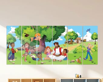 Jesus with Children Collage Banner – Christian Wall Art for Sunday School - 6562