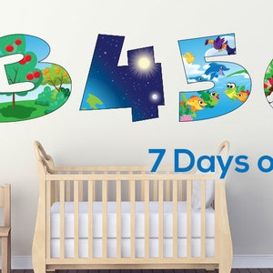 7 Days Of Creation Wall Decal, Bible Story Wall Decal, Kids Church Wall Decal, Sunday School Decal, Kids Bible Decal, Creation, 9221