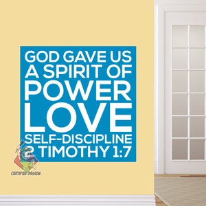 2 Timothy 1:7, Sunday School Wall Decal, Scripture verse poster, Youth décor, Kids religious art, Christian lesson, Bible Story, 9388