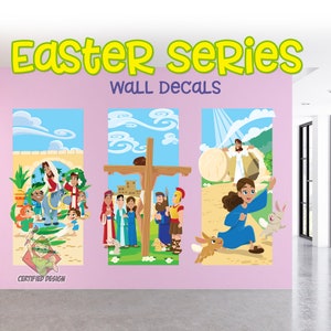 Bible Story Wall Decals for Preschool & Kindergarten Kids - Sunday School Classroom Decor, Christian Kids Room Art - Easter Banners 9335