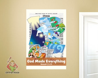 God Made Everything Wall Decal, 7 Days Of Creation, Bible Story Wall Decal, Sunday School Decal, Nursery Decal, Kids Scripture 9444