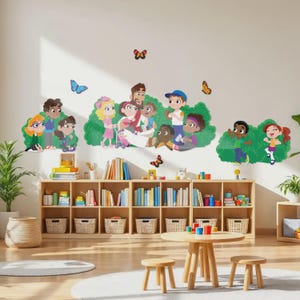 Jesus with Kids Wall Decal Set: Wall Mural Sunday School Decor