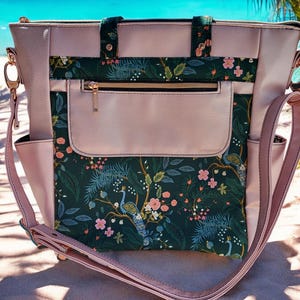 Embossed Floral Convertible Leather Backpack Tote in Teal Floral Turquoise Leather Tote Western – Western Passion main image 3