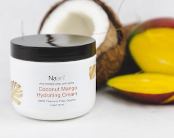 Coconut Mango Hydrating Cream, Certified Organic, Organic Mango Cream, Organic Coconut Cream, A Great Anti Aging Face and Body Moisturizer.