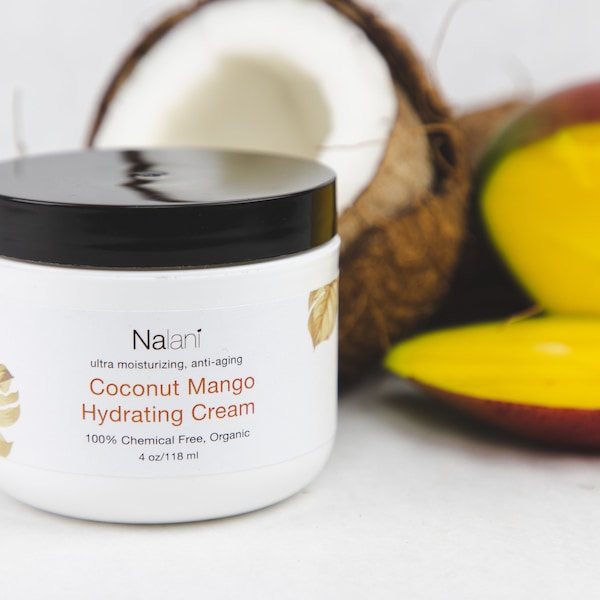 Coconut Mango Hydrating Cream, Certified Organic, Organic Mango Cream, Organic Coconut Cream, A Great Anti Aging Face and Body Moisturizer.