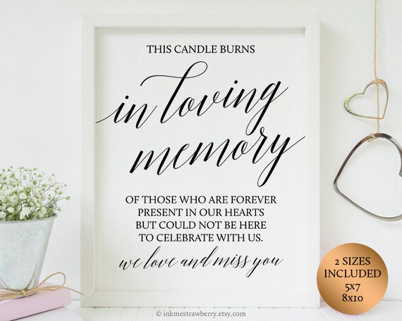 This Candle Burns In Loving Memory Wedding Sign Memorial Etsy