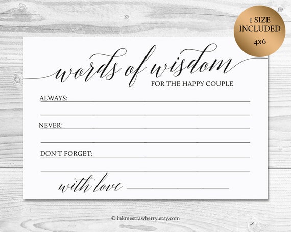 wedding words of wisdom cards for the bride and groom rustic etsy wedding words for card