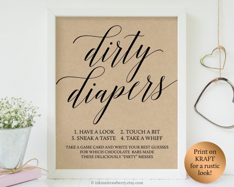 Baby Shower Dirty Diaper Game Sign Cards Dirty Diaper Baby Etsy