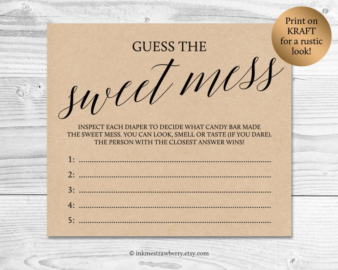 Baby Shower Guess The Sweet Mess Game Sign Cards Baby Shower Etsy