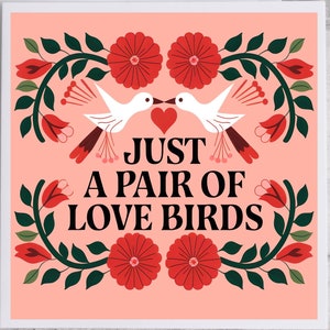 Paire de cartes Love Birds, carte de voeux romantique, carte de célébration d'anniversaire, carte d'amour, carte d'amour sur le thème des fleurs et des oiseaux