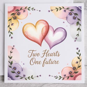 Biglietto d'auguri "Due cuori, un futuro", biglietto d'auguri floreale con cuori uniti, biglietto d'auguri romantico per anniversario e matrimonio