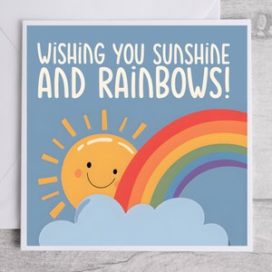 Biglietto di auguri con sole e arcobaleni, biglietto di auguri di incoraggiamento edificante, biglietto di auguri allegro pensando a te, biglietto di pronta guarigione, biglietto di positività