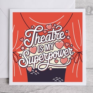 O teatro é meu superpoder, cartão de teatro, presente de teatro engraçado para um ator, gerente de palco, assistente de gerente de palco, ajudante de palco ou equipe técnica
