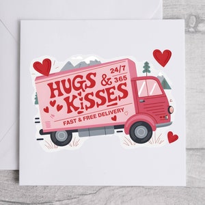 Hugs & Kisses Karte, Lustige Romantische Karte, Liebe und Zuneigung Karte, Nette Lieferwagen Karte, Verspielte Jubiläumskarte, Herzlichen Gruß