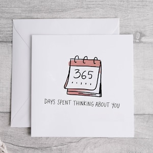 365 Days Spent Thinking About You-kaart, romantische kaart, schattige liefdeskaart, attent cadeau, kaart met liefje, jubileumkaart