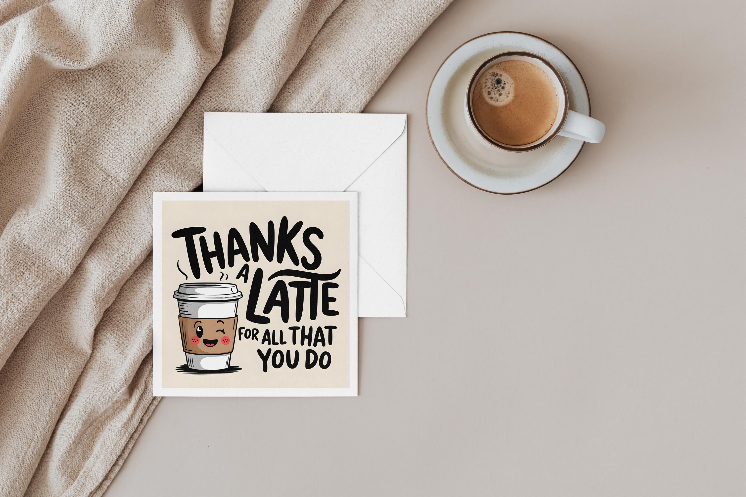 Thanks a Latte for All That You Do Card, Appreciation Card, Cute Pun ...