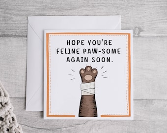 Espero que seas felino de nuevo pronto, te mejores pronto, tarjeta de amante de los gatos, tarjeta de amante de los animales, regalo reflexivo, tarjeta de curación, tarjeta de recuperación
