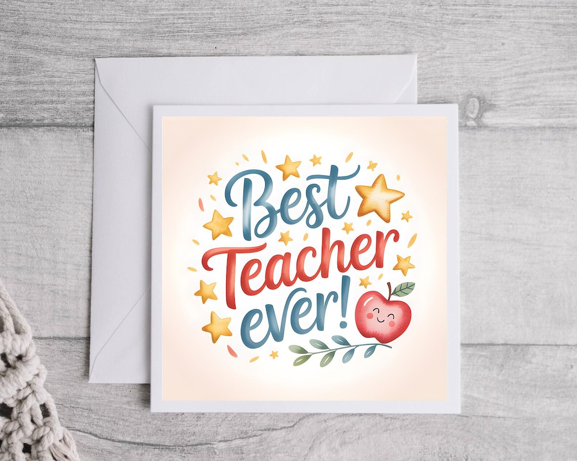 Best Teacher Ever Card, Teacher Appreciation Card, Gratitude Card