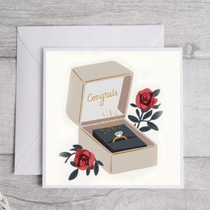 Congratulazioni per anello di fidanzamento, biglietto d'auguri per proposta romantica, biglietto per celebrazione del fidanzamento, biglietto di congratulazioni a tema rosa, matrimonio