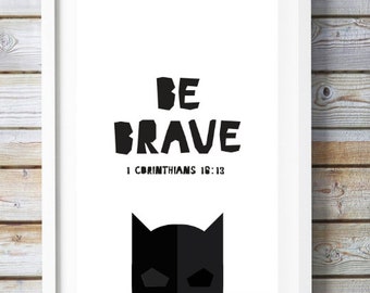 Superhero Bible Art, Kids Bible Verse Wall Decor, Printable Bible Verses for Kids,  Nursery Decor, Instant Download, Be Brave Superhero