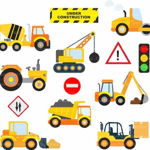 Clipart de construção, construção de clipart, caminhões, empilhadeira svg, skid loader svg, uso comercial, download instantâneo de clipart, SVG, arquivos SVG