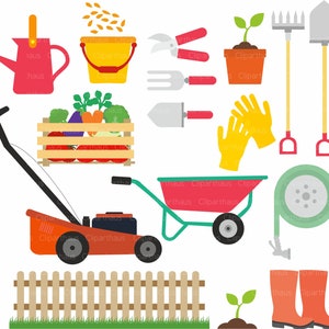 Clipart Gardening, imágenes prediseñadas de jardinería, herramientas de jardinería clipart, Gardening svg, vector de jardinería, uso comercial, descarga instantánea, archivos SVG